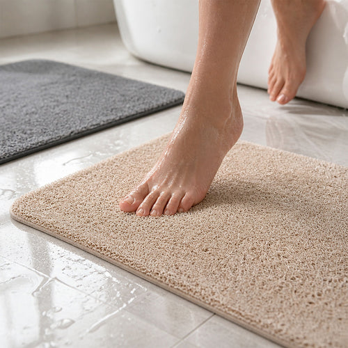 Non Slip Shower Mat 2 Pack Fast Draining PVC Bathroom Mats Beige & Grey