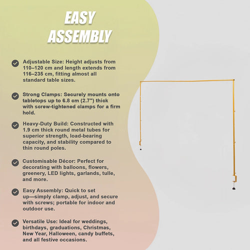 Table Balloon Arch Stand with Clamps – Party Decoration Frame for Weddings & Birthdays