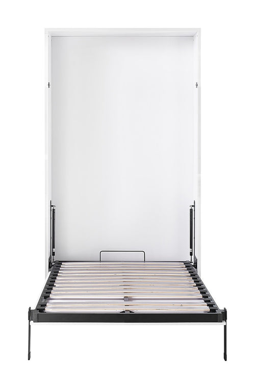 King-single Wall Bed in White Gloss – Space Saving Murphy Bed Kit with Gold Door Handle