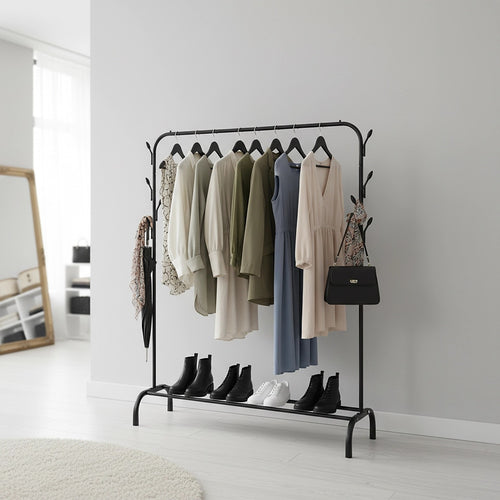 Closet Organizer Metal Garment Rack Portable Clothes Hanger Storage Shoes Rack Black