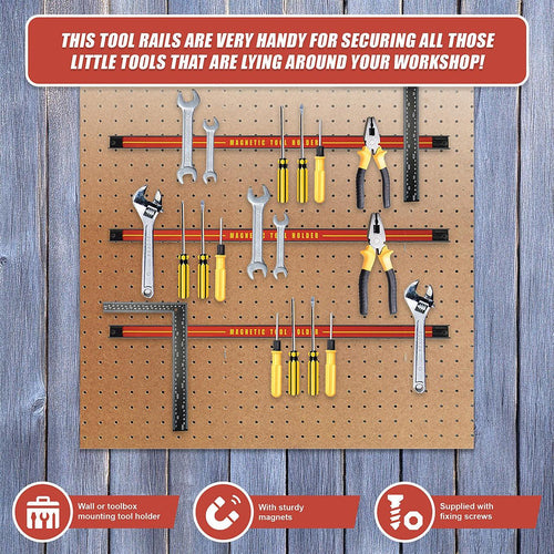 3 x 61cm Magnetic Wall Mounted Tool Holder Storage Organiser Garage Workshop