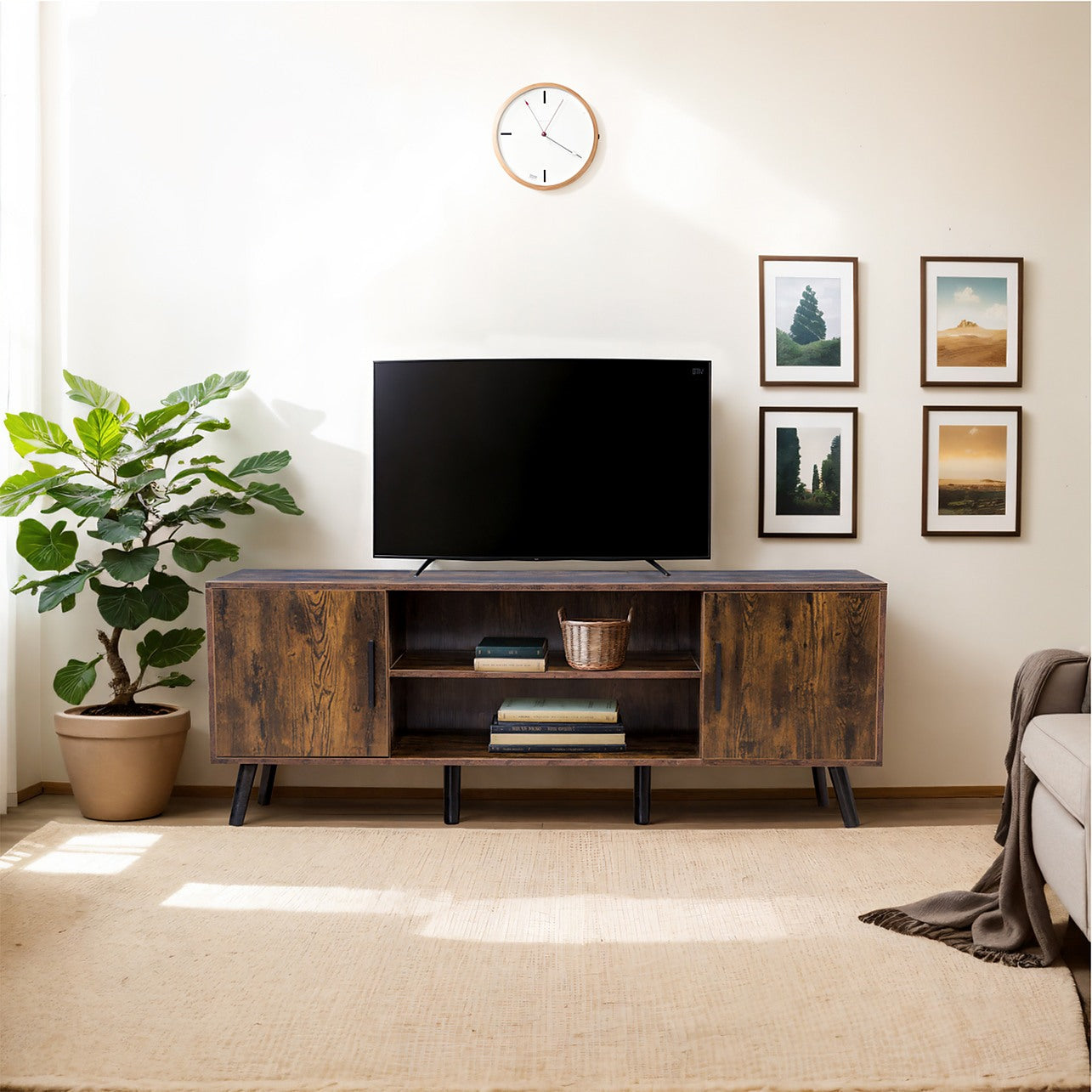 Unit Stand Modern TV Cabinet Entertainment Unit Stand Storage - Dark Walnut ...