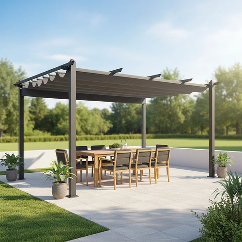 3x4M Aluminium Pergola Marquee with Retractable Roof – Outdoor Garden Patio Canopy Shelter