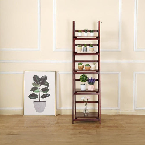 5 Tier Wooden Ladder Shelf Stand Storage Book Display Rack - Coffee