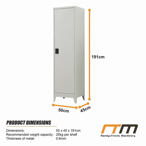 Single Door Metal Locker Cabinet - Grey +with Legs