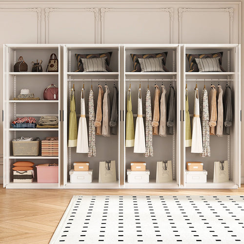 320x200cm 8-Door White Steel 3 Hanging and 1 Shelf Wardrobe with Black Handle Storage Cabinet
