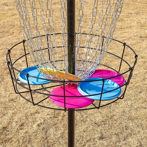 Disc Golf Basket 24 Chain Portable Target with 6 Disc Starter Set for Outdoor Play