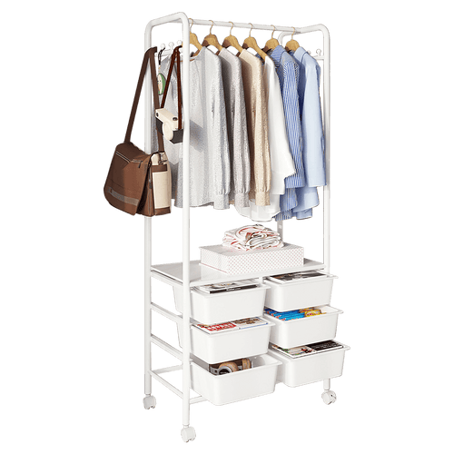 Metal Open Wardrobe Modern Storage Cabinet Tall Clothes Drawers Hanger Coat Rack
