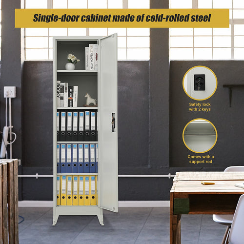 Single Door Metal Locker Cabinet - Grey with Legs