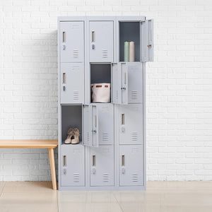 12-Door Locker – Grey Padlock-operated | Secure Storage for Office, Gym, School