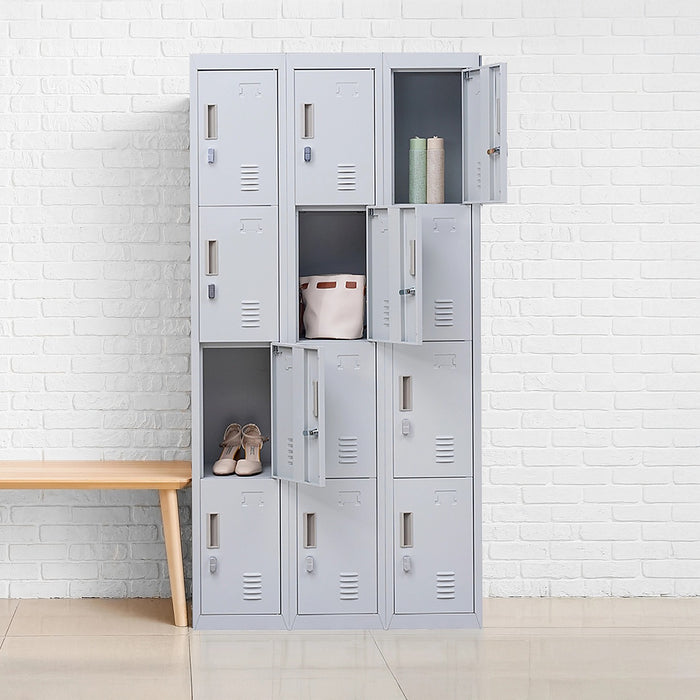 12-Door Locker – Grey Padlock-operated | Secure Storage for Office, Gym, School
