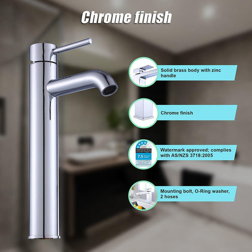Tall Basin Mixer Tap Faucet - Kitchen Laundry Bathroom Sink in Chrome