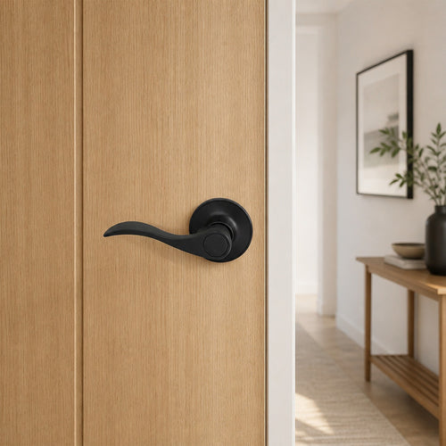 Door Handle Set Lever – Passage Function with Wave-style Black Design and Functional Style