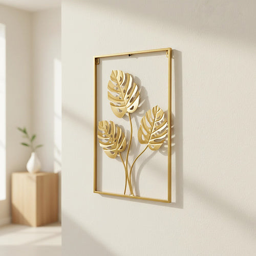 Metal Wall Picture with Leaves 40 x 60 cm Golden Decoration