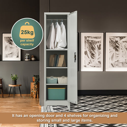 Single Door Metal Locker Cabinet - Grey with Legs