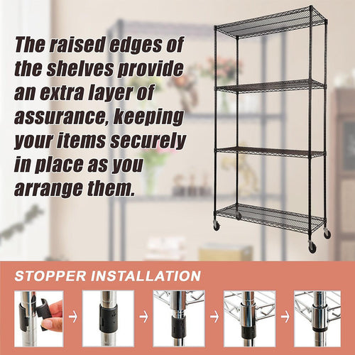 Modular Wire Storage Shelf 900 x 450 x 1800mm Steel Shelving - Baking Black Technology with Wheels