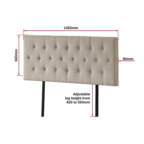 Double Linen Fabric Deluxe Headboard Bedhead in Beige