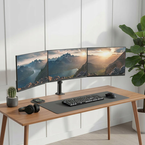 Triple Computer Monitor Mount Stand – Desk Clamp with 3 Adjustable Arms for Multi-Screen Display Setup