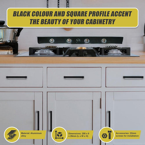 5 x 128mm Kitchen Cabinet Cupboard Door Drawer Handles Square Black Furniture Pulls