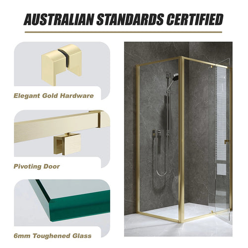 Adjustable Semi Frameless Shower Screen Front: (98~106)x195cm with Gold Hardware and Side: (77~80)x195cm