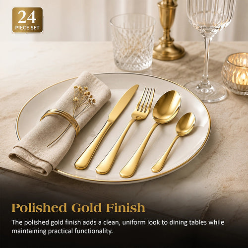 24 Piece Gold Cutlery Set Stainless Steel Dinnerware