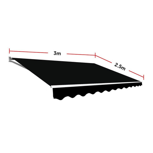 Outdoor Folding Arm Retractable Sunshade Awning in Black - 3x2.5m