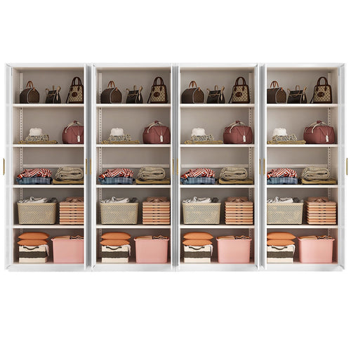 320x200cm 8-Door White Steel Shelf Wardrobe with Gold Handle Storage Cabinet