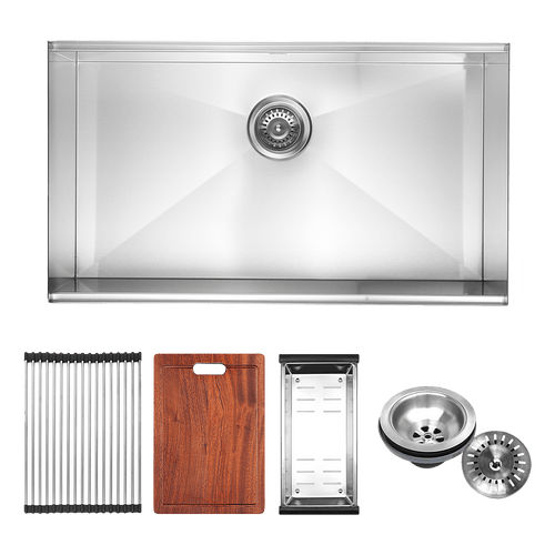 BRIENZ 32-inch Nano Workstation Ledge Undermount 16 Gauge Stainless Steel Kitchen Sink Single Bowl in Stainless Steel