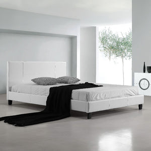 Queen Bed Frame White PU Leather