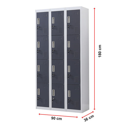 12-Door Locker – Grey with Charcoal Door with Standard Lock with 2 Keys | Secure Storage for Office, Gym or School Use