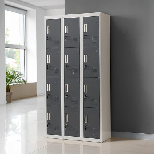 12-Door Locker – Grey with Charcoal Door with Standard Lock with 2 Keys | Secure Storage for Office, Gym or School Use