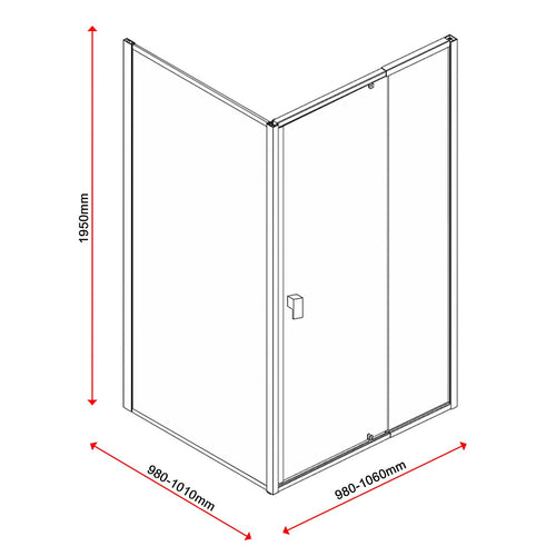 Adjustable Semi Frameless Shower Screen Front: (98~106)x195cm with Gold Hardware and Side: (98~101)x195cm