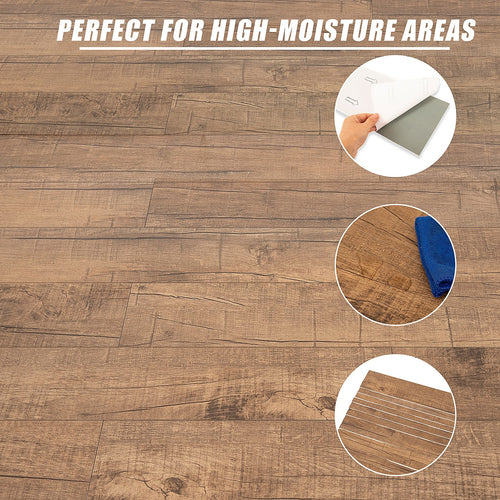 Vinyl Floor Tiles Wood Grain Smoked Eucalyptus Look  – 16 Pack Peel & Stick Flooring