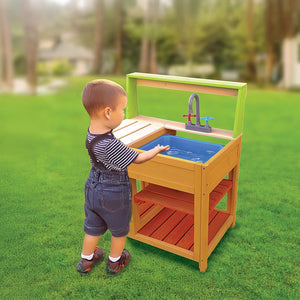 Childrens Outdoor Play Mud Kitchen Sand Pit with Display Shelf