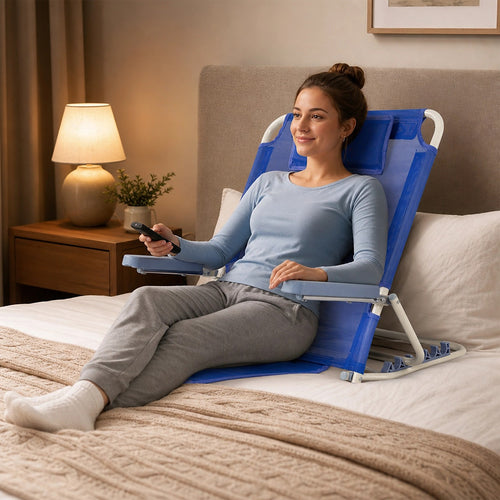 Adjustable Bed Backrest Support Chair with Armrests & Headrest Foldable Bed Rest Reading Back Support 90kg