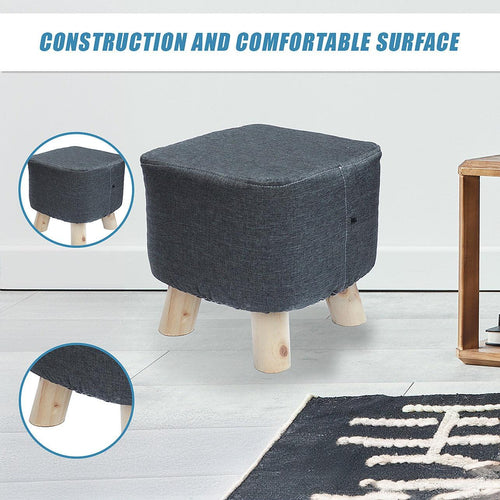 Charcoal Fabric Ottoman Foot Stool Rest Pouffe Wood Padded Seat Squircle