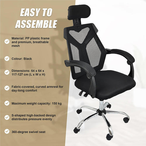 Office Chair Gaming Computer Chairs Mesh Back Foam Seat - Black