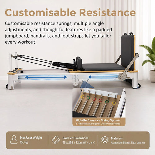 Folding Pilates Reformer Machine – Compact Home Workout Bed for Full-Body Strength & Fitness Training