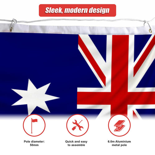 6m Aluminium Flag Pole Kit with Australian Flag – Outdoor Full Set