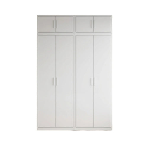 160x240cm 4-Door White Steel Hanging and Shelf Wardrobe with White Handle Storage Cabinet