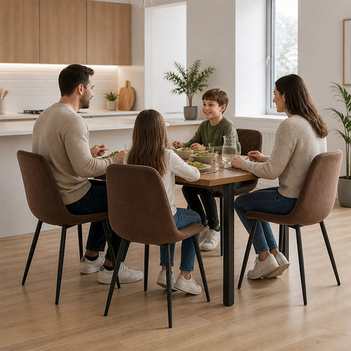 Dining Chair Set of 4 Faux Suede Upholstered Metal Legs Padded Kitchen Dining Chairs Suede Brown