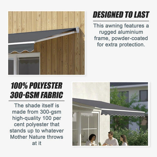 Outdoor Awning Grey - 4x2.5m Retractable Sunshade