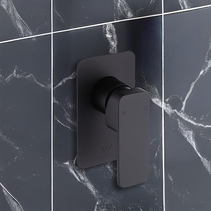 Single Square Shower Bath Mixer Tap Bathroom WATERMARK Approved - Black