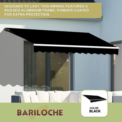 Outdoor Awning Black - 4x3m Retractable Sunshade