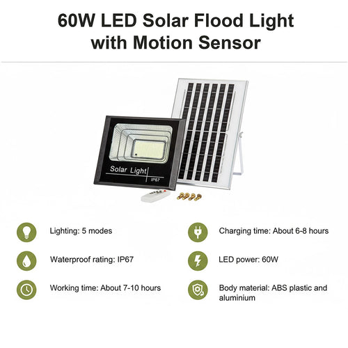 60W LED Solar Flood Light with Motion Sensor – Weatherproof Outdoor Security Lighting