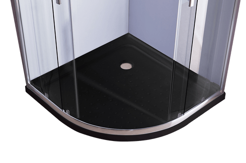 100 x 100cm Rounded Sliding 6mm Curved Shower Screen with Base in Chrome with Black Base