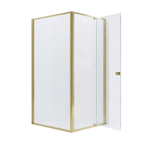Adjustable Semi Frameless Shower Screen Front: (74~82)x195cm with Gold Hardware and Side: (89~92)x195cm