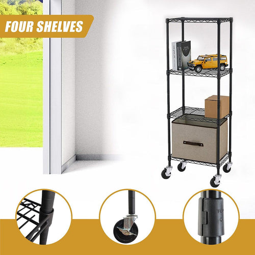 Modular Wire Storage Shelf 600 x 600 x 1800mm Steel Shelving - Baking Black Technology with Wheels