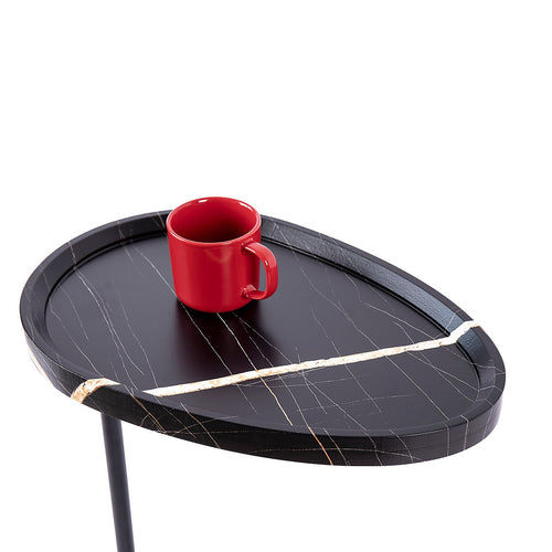 C-Shaped Side Table – Black Faux Marble for Small Spaces