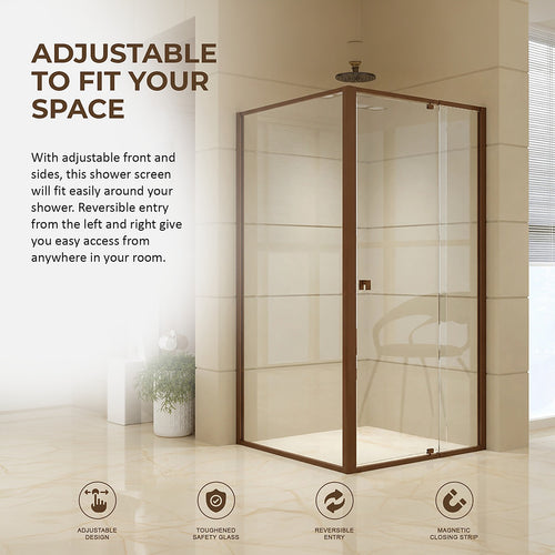 Semi-Frameless Shower Screen – Dust Brown, Front: (98~106)x195cm, Side: (98~101)x195cm